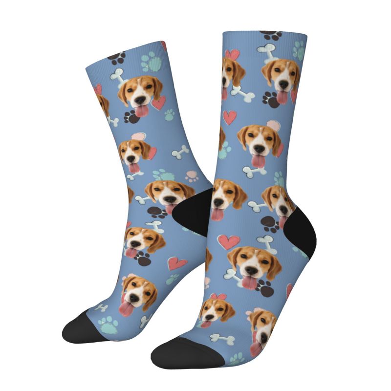 Customized Face Socks Pet Paw and Bones Print Gifts for Pet Lovers