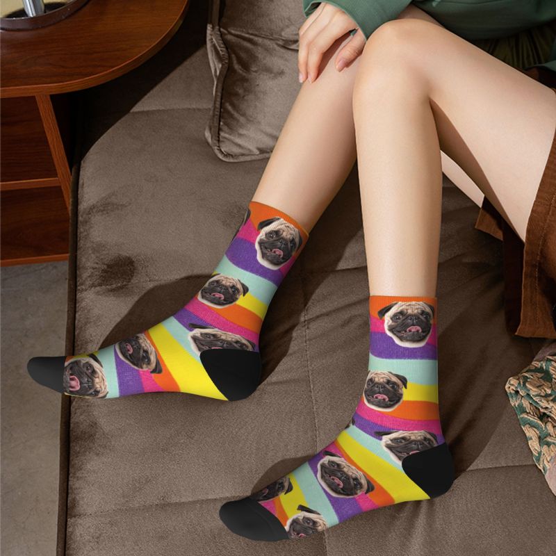 Personalized Tie Dye Face Socks Rainbow Printed with Pet Photos