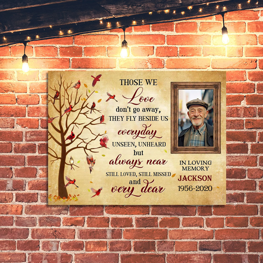 Personalized Picture Canvas Wall Art with Red Birds Pattern Memorial Present for Family