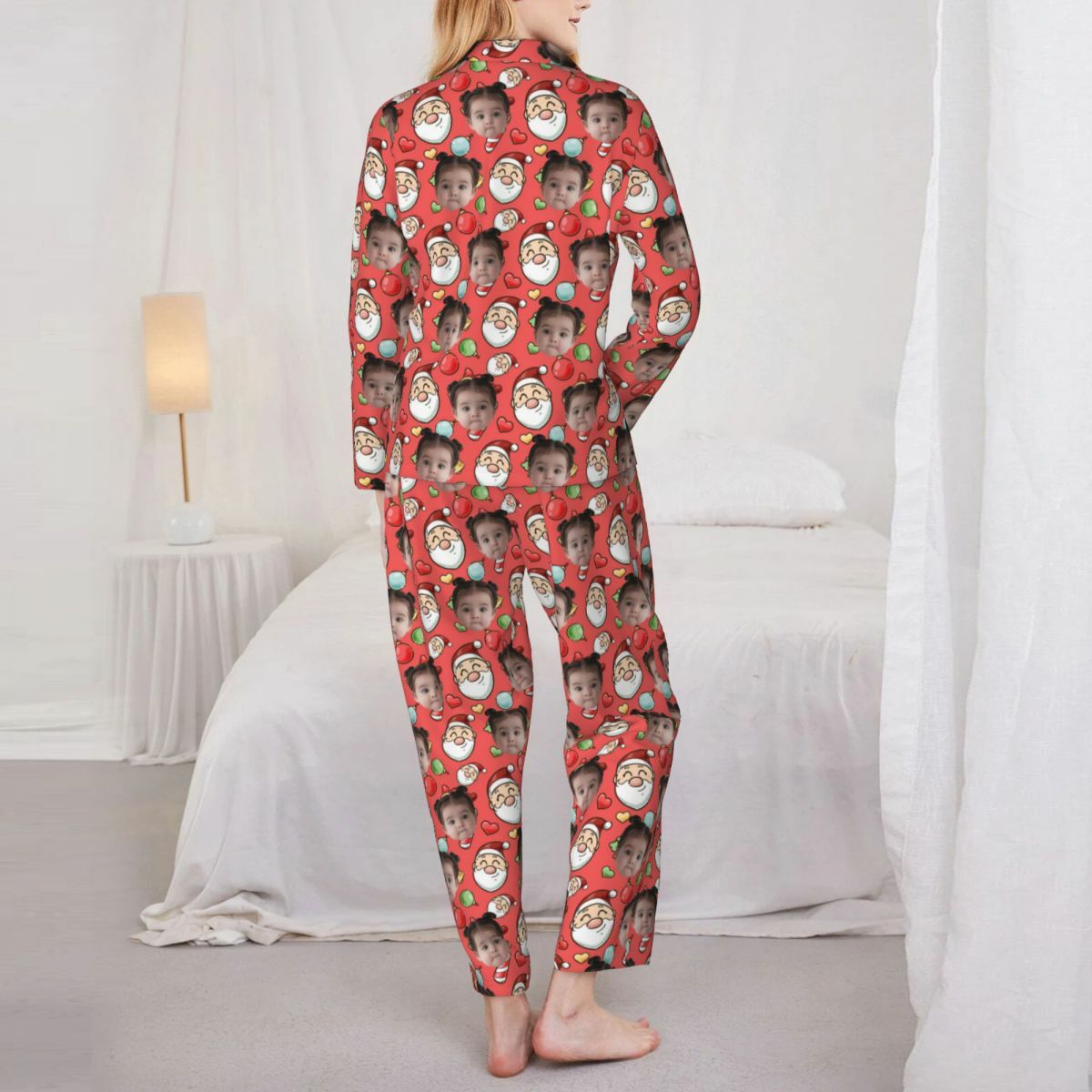 Pijama personalizado con foto personalizada de Papá Noel, diseño colorido, regalo de Navidad para la familia