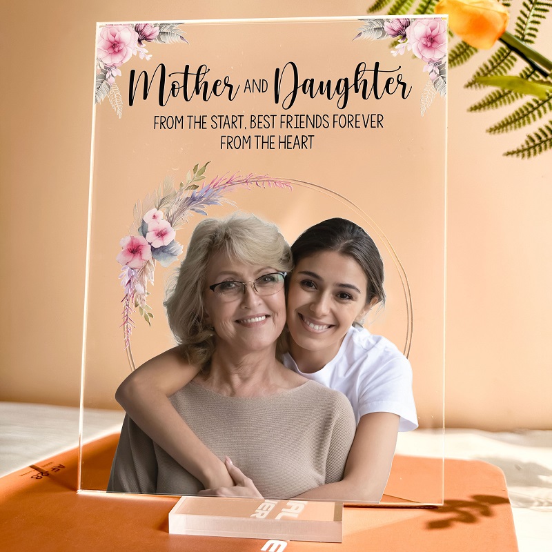 Personalized Acrylic Photo Plaque Mother And Daughter Garland Design Perfect Gift for Mom