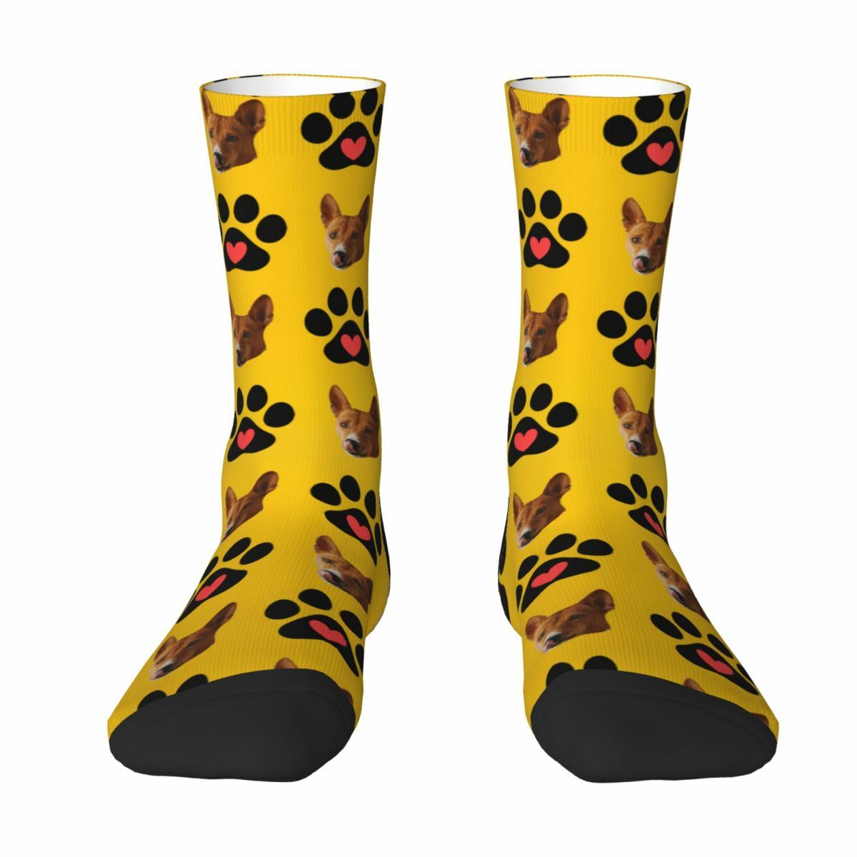 Calcetines con Cara Personalizados y Huellas Negras para los Amantes de las Mascotas