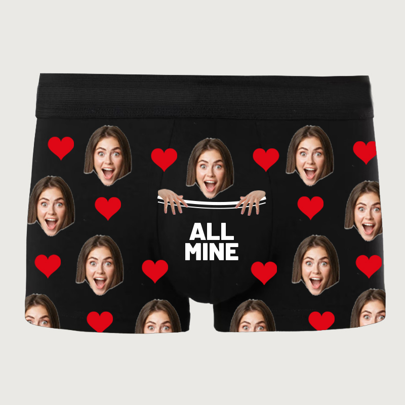 Personalized Photo Men's Underwear Boxer Briefs Funny Present for Valentine's Day "All Mine"