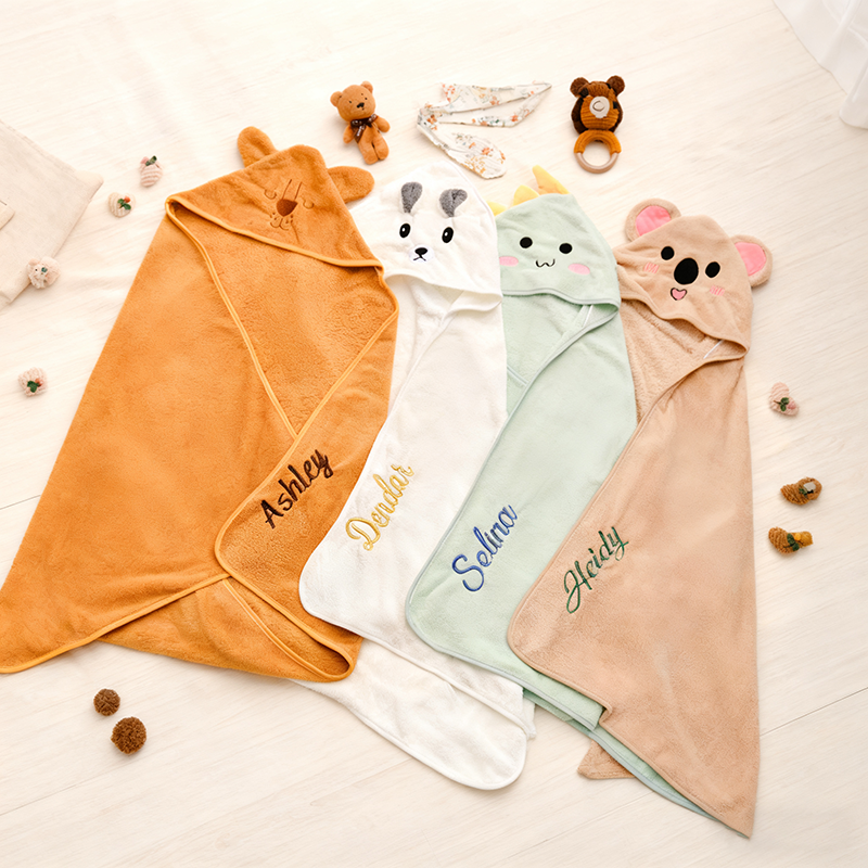 Personalized Name Hooded Bath Towel Cute Gift for Baby