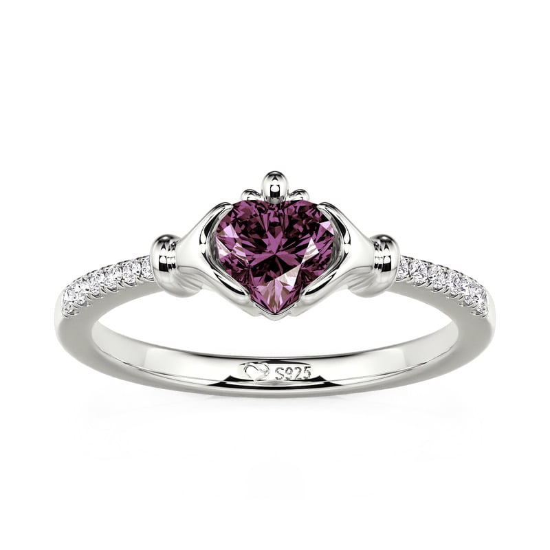 Jeulia Custom Heart Birthstone Claddagh Ring Sterling Silver