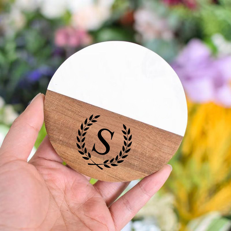 Personalized Round Coaster with Custom Letter Elegant Marble Splicing Design Unique Present