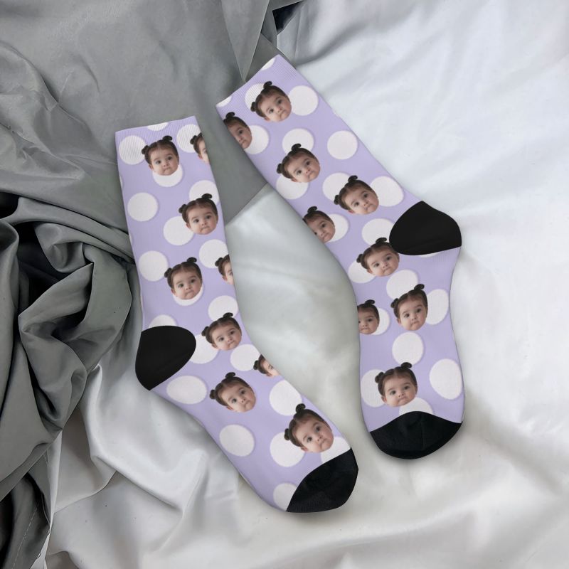 Customized Photo Socks Breathable Material with White Polka Dots for Friends