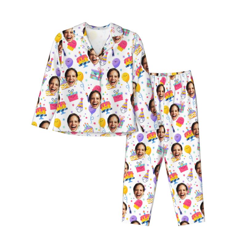Personalized Pajamas Custom Photo Cake Celebration Party Cute Pattern Design Birthday Gift for Family
