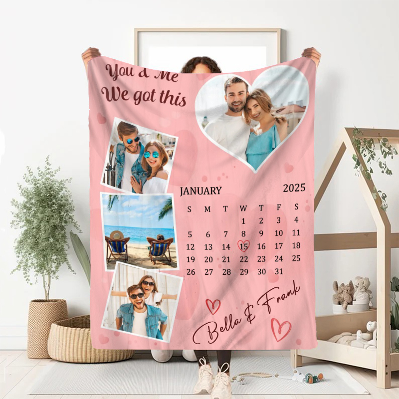 Personalized Picture Blanket with Hearts Pattern Sweet Gift for Couples