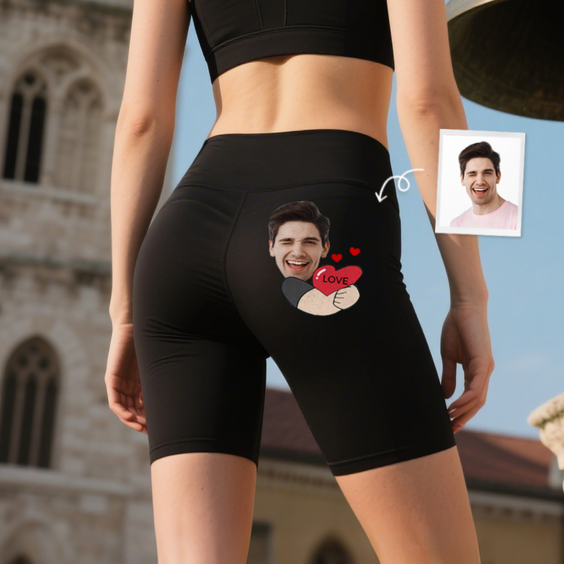 Personalized Biker Leggings My Love Hug Custom Photo Funny Design Perfect Gift for Her Lovers Wife