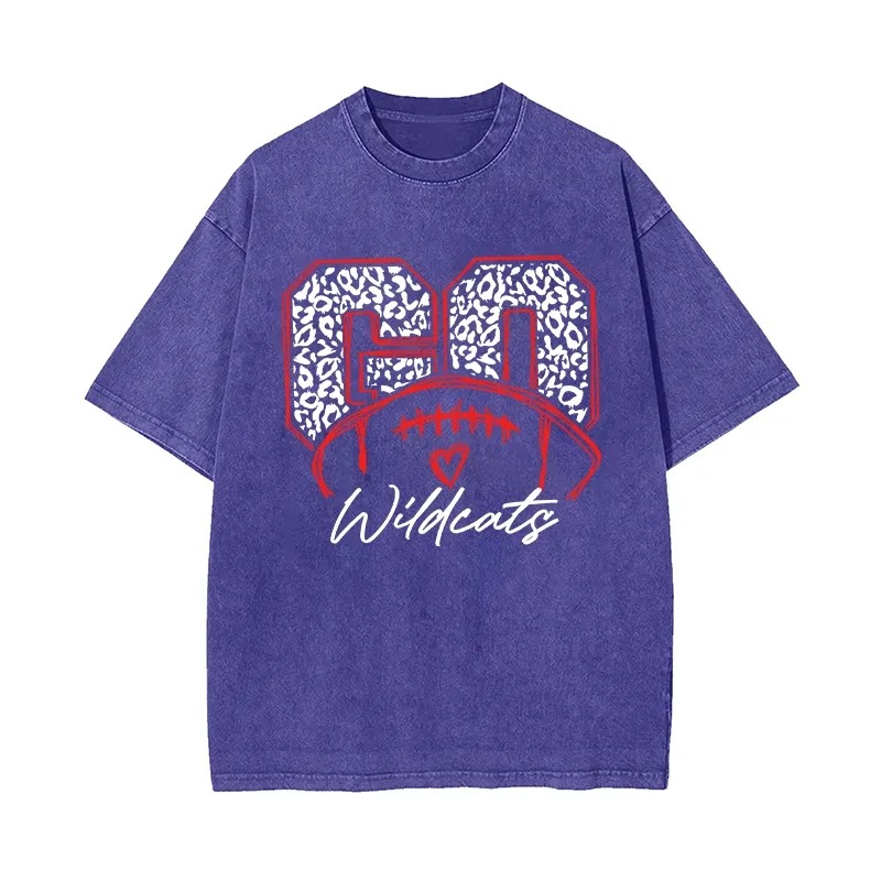 Personalized Washed T-shirt Go Football Leopard Print Custom Name Design Gift for Football Lovers