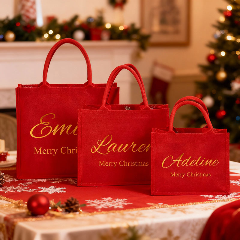 Bolsa de regalo navideña personalizada con nombre. Regalo creativo para la familia.