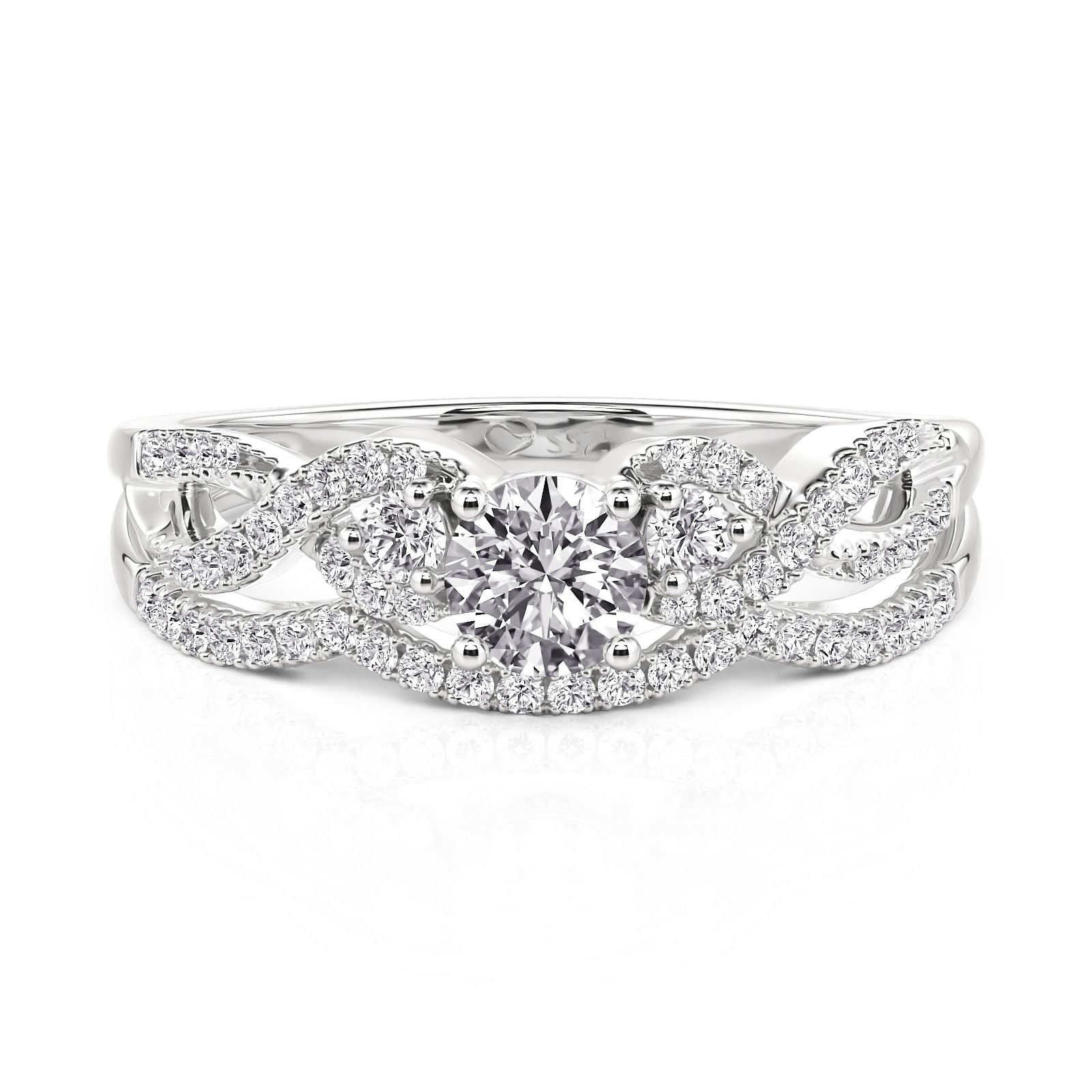 Jeulia Double Row Twist Three Stone Round Engagement Ring