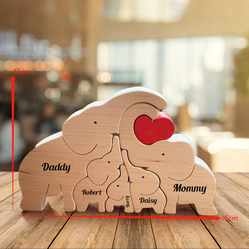 Puzzle in legno personalizzato della famiglia Elefante carino Regalo di Natale caldo per la famiglia