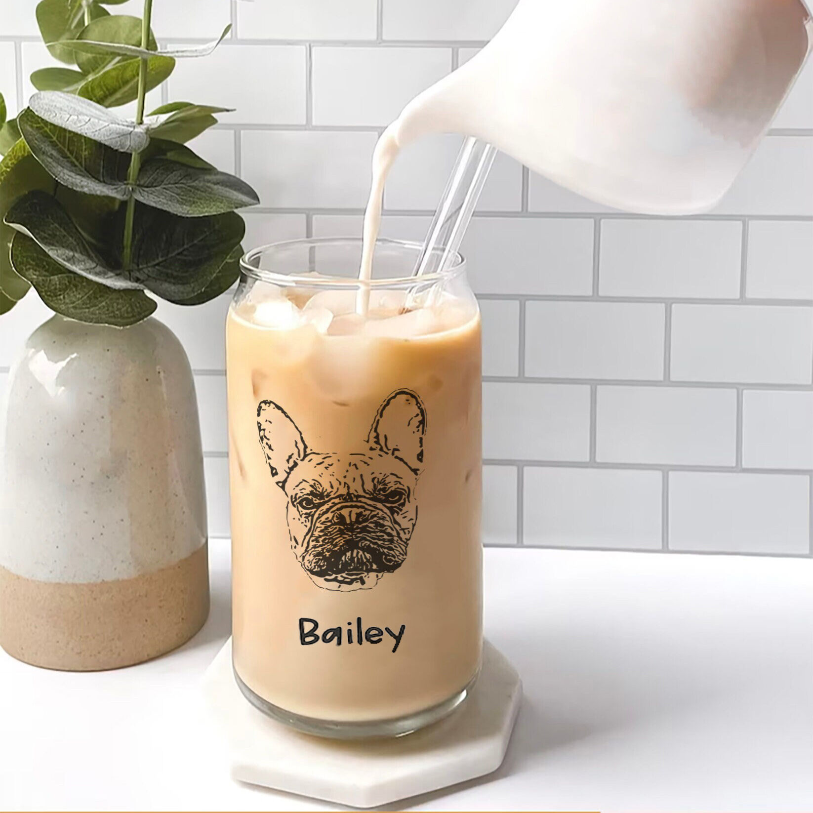 Personalizowana szklanka z pokrywką i słomką oraz spersonalizowanym imieniem Najlepszy prezent dla miłośnika zwierząt