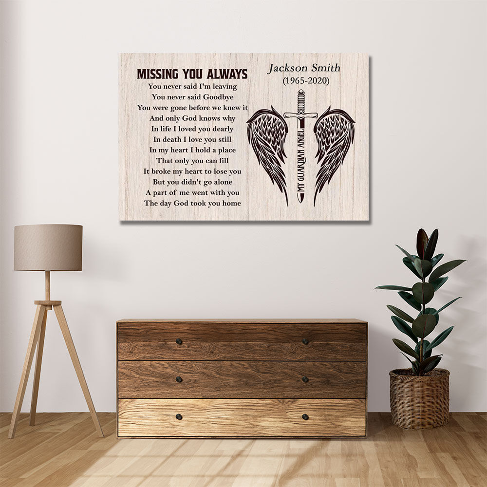 Personalized Name Canvas Wall Art with Wings Pattern Simple Gift for Couples
