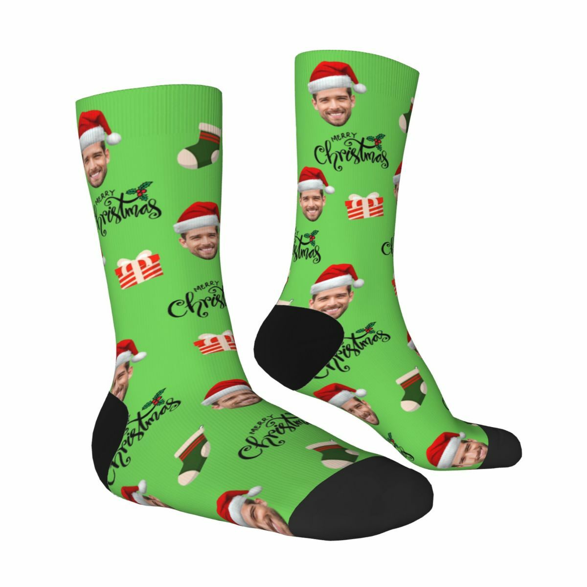 "Merry Christmas" Custom Face Socks Add Photo Christmas Gift for Friends