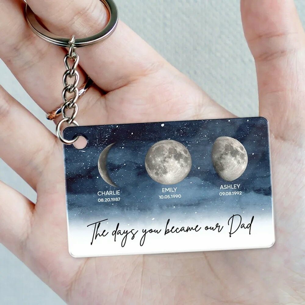 Personalized Moon Phase Keychain Warm Gift for Dad