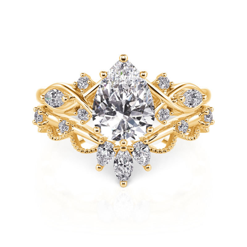 Jeulia Infinity Gold Pear Shaped Engagement Ring Set