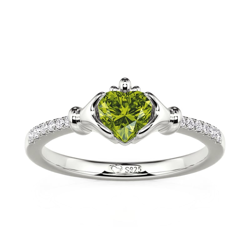 Jeulia Custom Heart Birthstone Claddagh Ring Sterling Silver