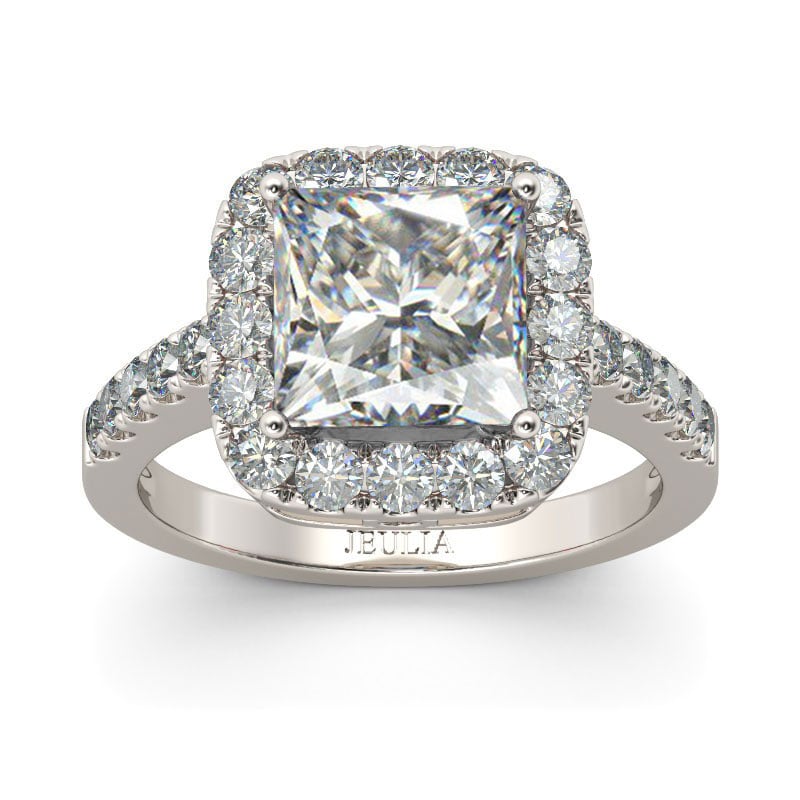 Designer Halo Engagement Rings in Princess Cut Sterling Silver