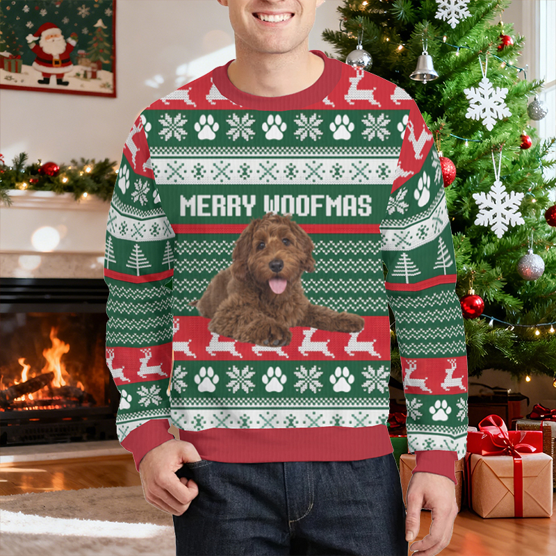 Personalized Ugly Sweater Unisex Custom Pet Photo Paw Prints Design Perfect Christmas Gift for Pet Lovers