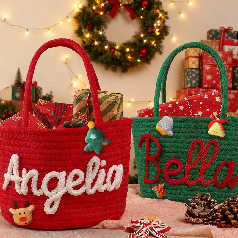 Personalised Name Christmas Gift Bag Storage Basket Funny Present for Children