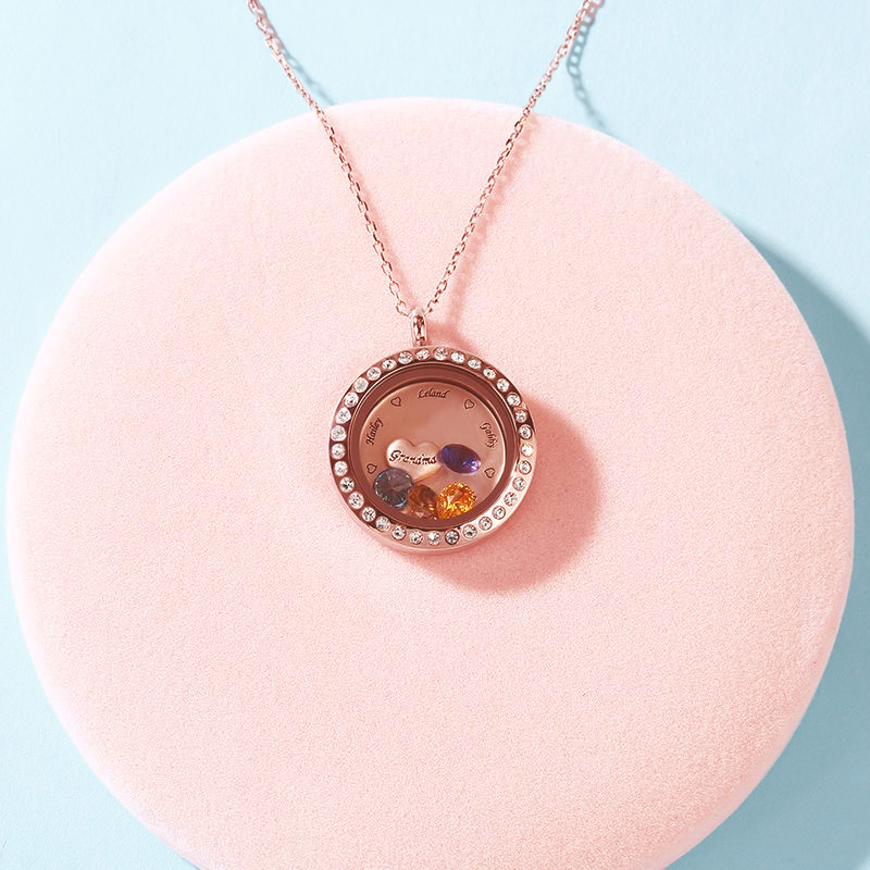 誕生石 チャーム 刻印 ロケット ネックレス オーダーメイド