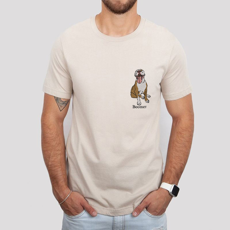 T-shirt personnalisé avec photo brodée de la couleur de l'animal Cadeau adorable pour un père aimant son animal de compagnie