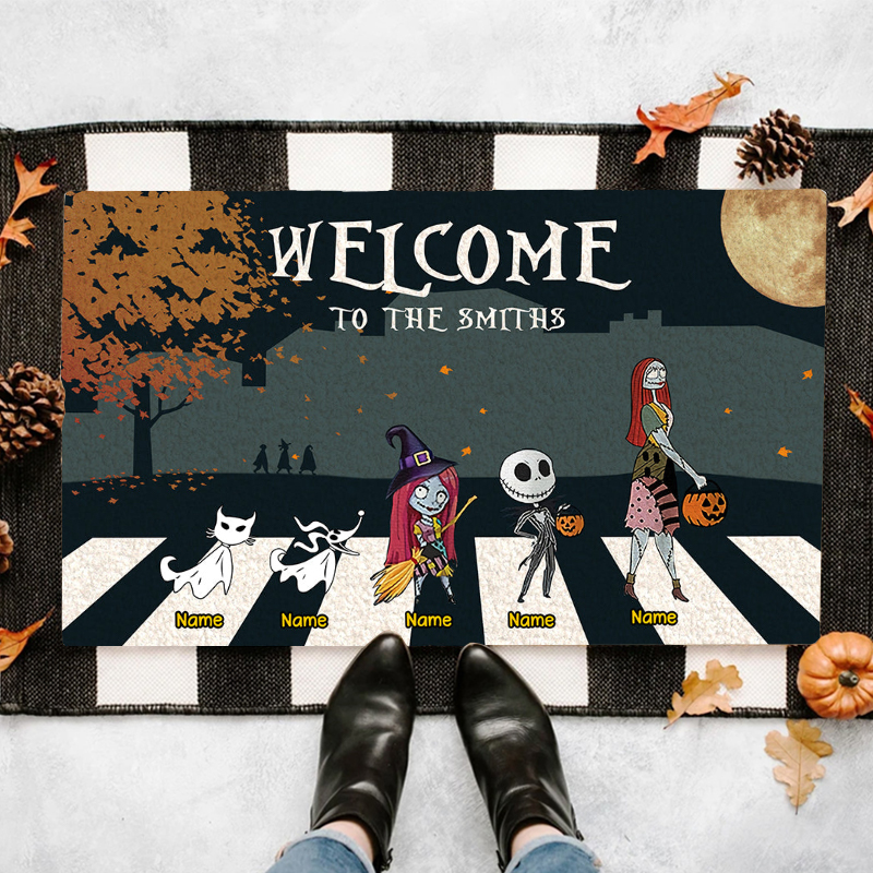 Personalized Doormat Welcome To The Family Horror Scene Design Great Gift for Halloween
