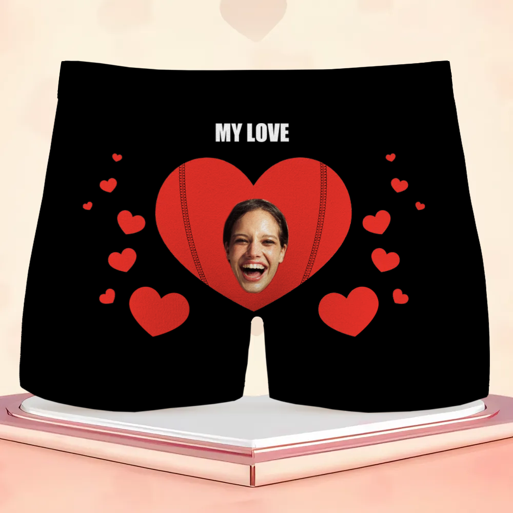 Boxer intimo da uomo con foto personalizzata con motivo a cuore, regalo perfetto per il marito