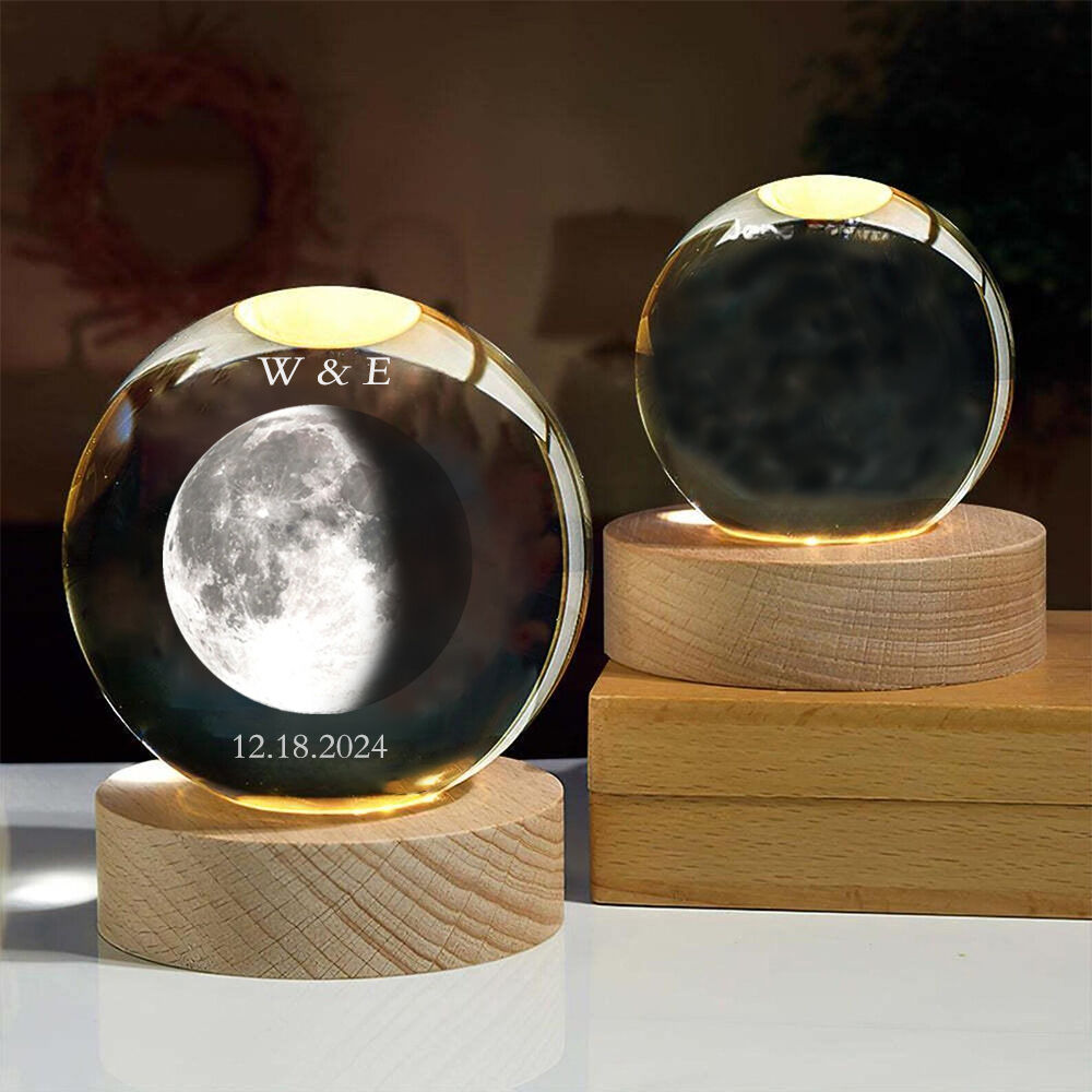 Personalized Moon Phase Crystal Ball Night Light Home Decor Couple Gift for Anniversary