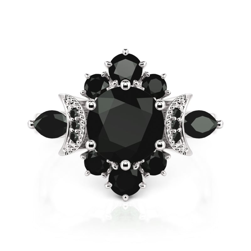 Jeulia Luna Astra Black Stars Sun and Moon Ring Round Cut