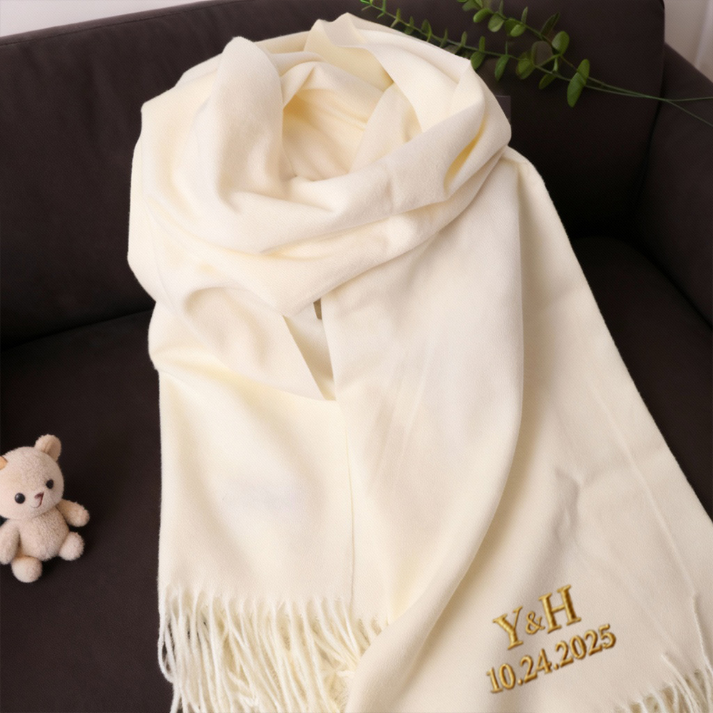 Personalized Scarves with Embroidered Letters and Date Couple Scarves for Anniversaries