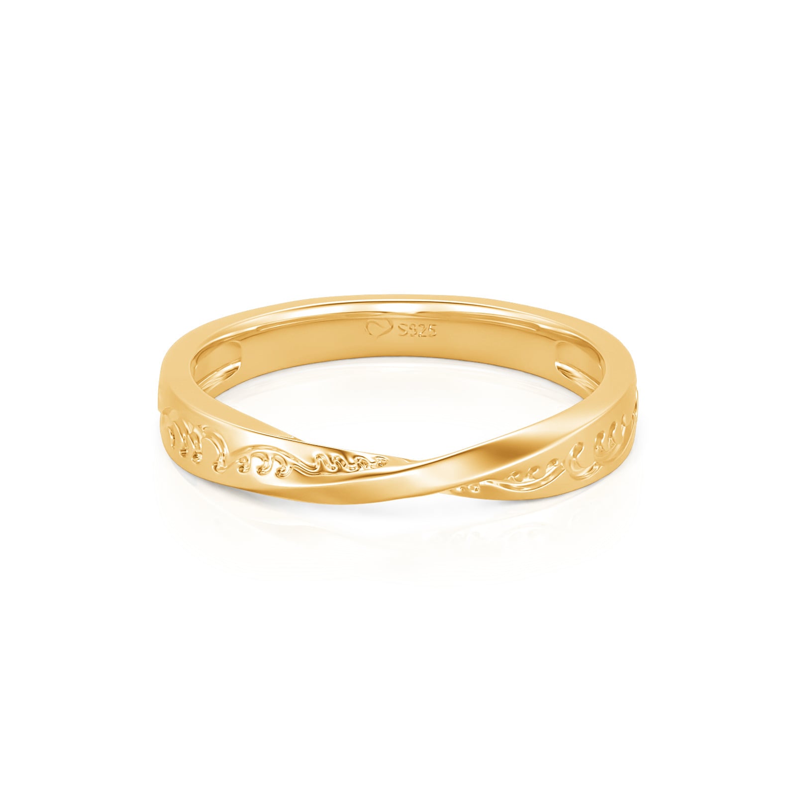 Jeulia Vintage Gold Wavy Engraved Wedding Band for Men