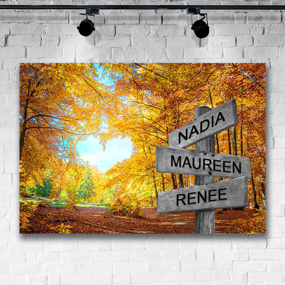 Personalized Name Canvas Wall Art with Autumn Tree Pattern Best Gift for Family