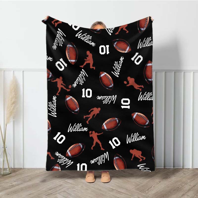 Personalized Name Blanket with Football Pattern Best Gift for Family
