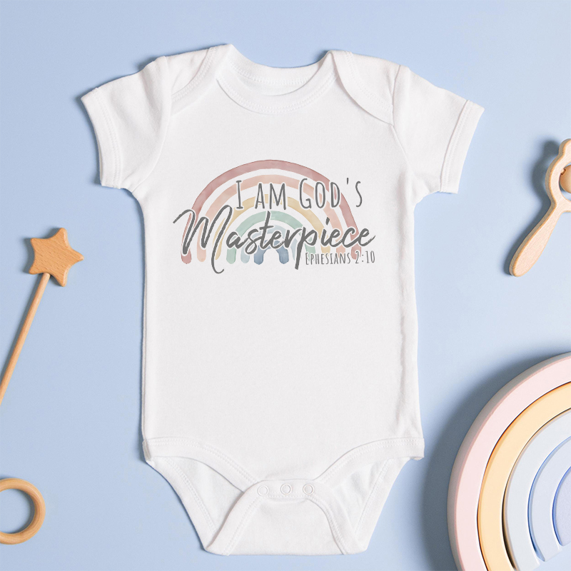 Onesie personalizzate per neonati God's Masterpiece Bible Verse Rainbow Faith Design Regalo perfetto per la festa del bebè