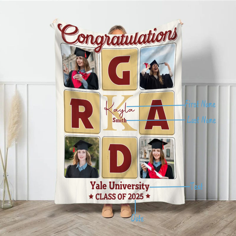 Personalized Picture Blanket with Star Pattern Best Graduation Gift