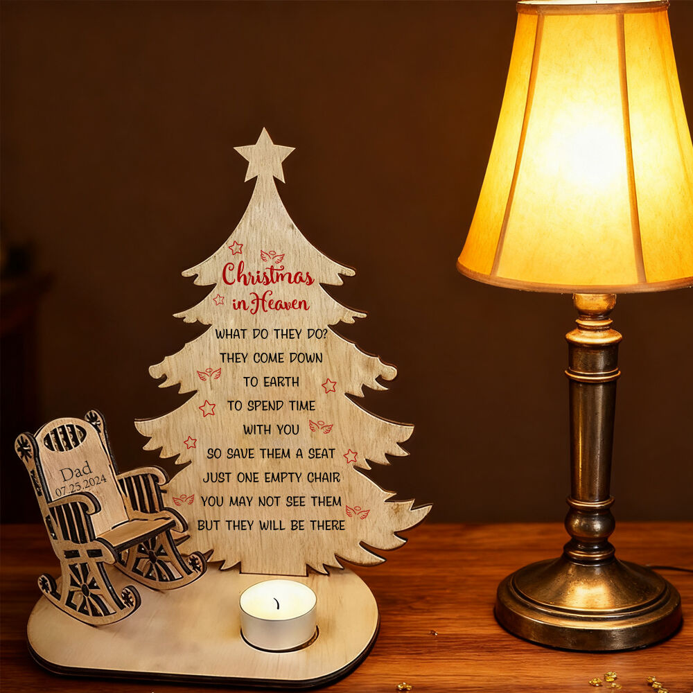 Personalized Christmas Tree Chair Candle Holder Sympathy Gift for Greatest Christmas in Heaven