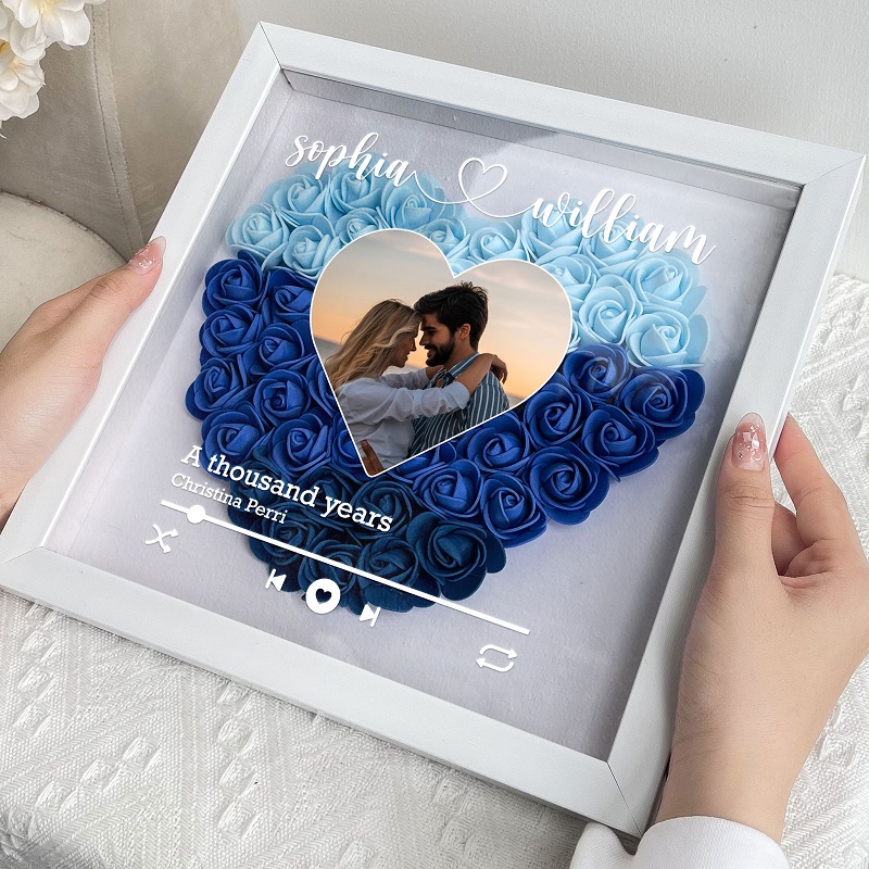 Boîte à fleurs personnalisée avec photo de coeur et chanson d'amour Chic Cadeau unique pour amoureux