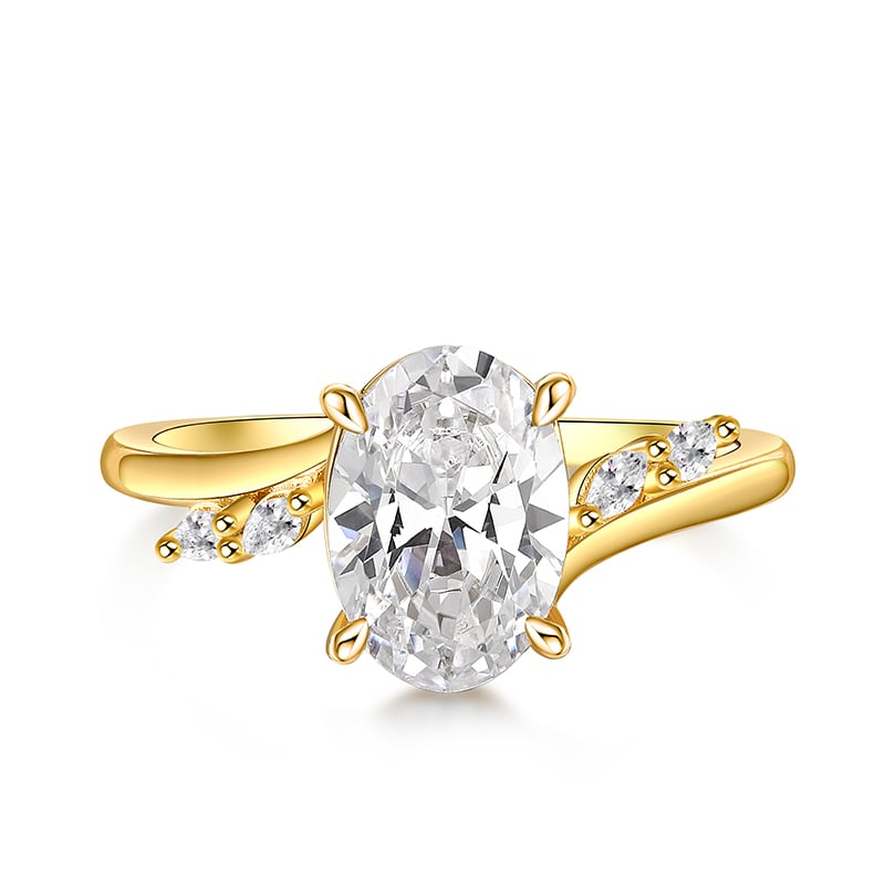 Jeulia Oval Cut Gold Tone Sterling Silver Engagement Ring