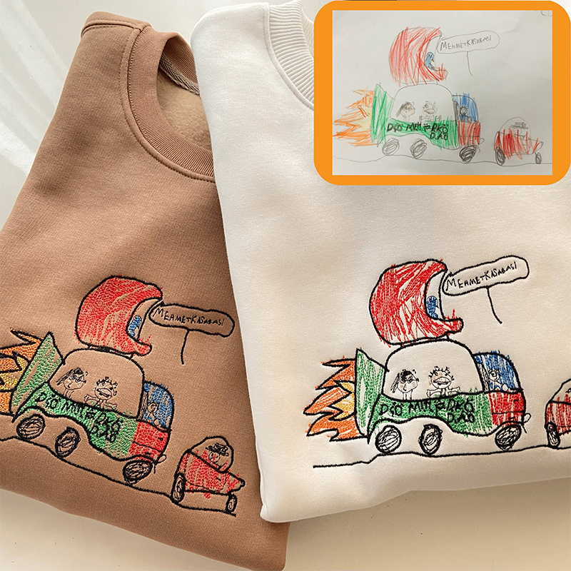 Personalized Sweatshirt Embroidery Kids Drawing Custom Photo Unique Meaningful Gift for Parents