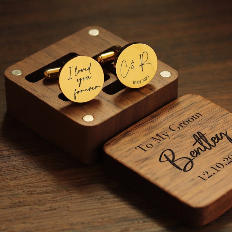 Personalized Custom Cufflink Forever and Always Optional Engraved Box Perfect Wedding Gift for Him