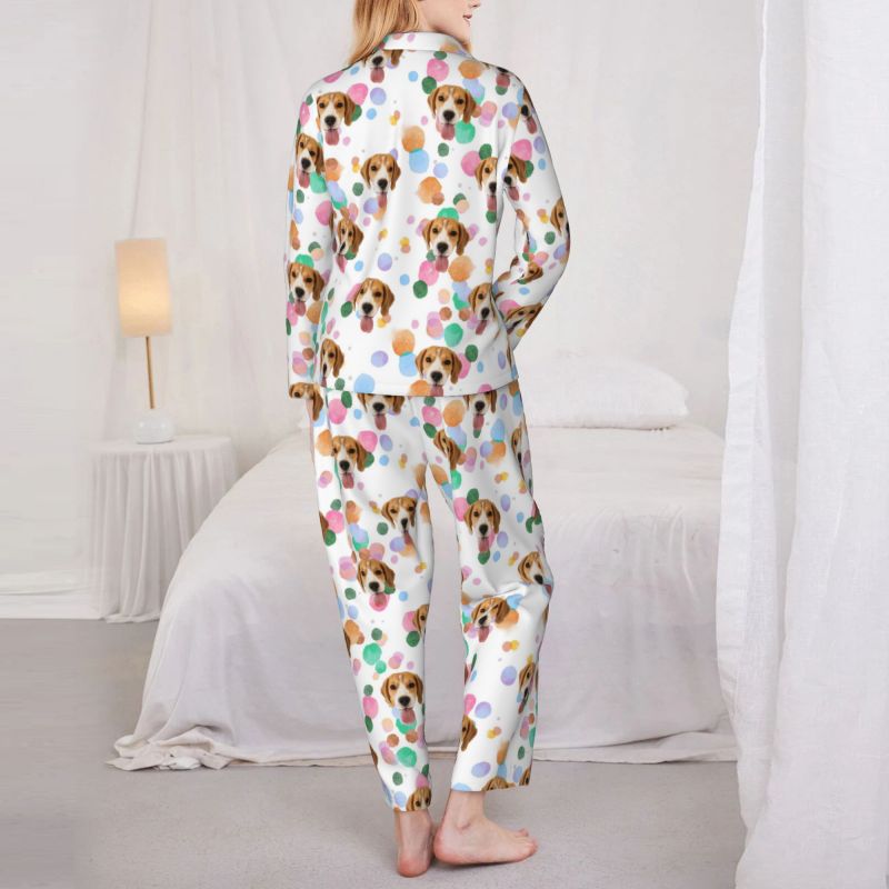 Gepersonaliseerde pyjama aangepaste foto huisdier kleurrijke inkt stippen patroon ontwerp levendig cadeau voor haar familie