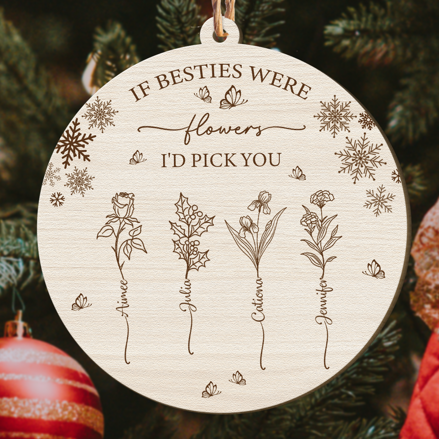 Personalized Christmas Ornaments With Birthday Flowers Warm Gifts For Best Friends