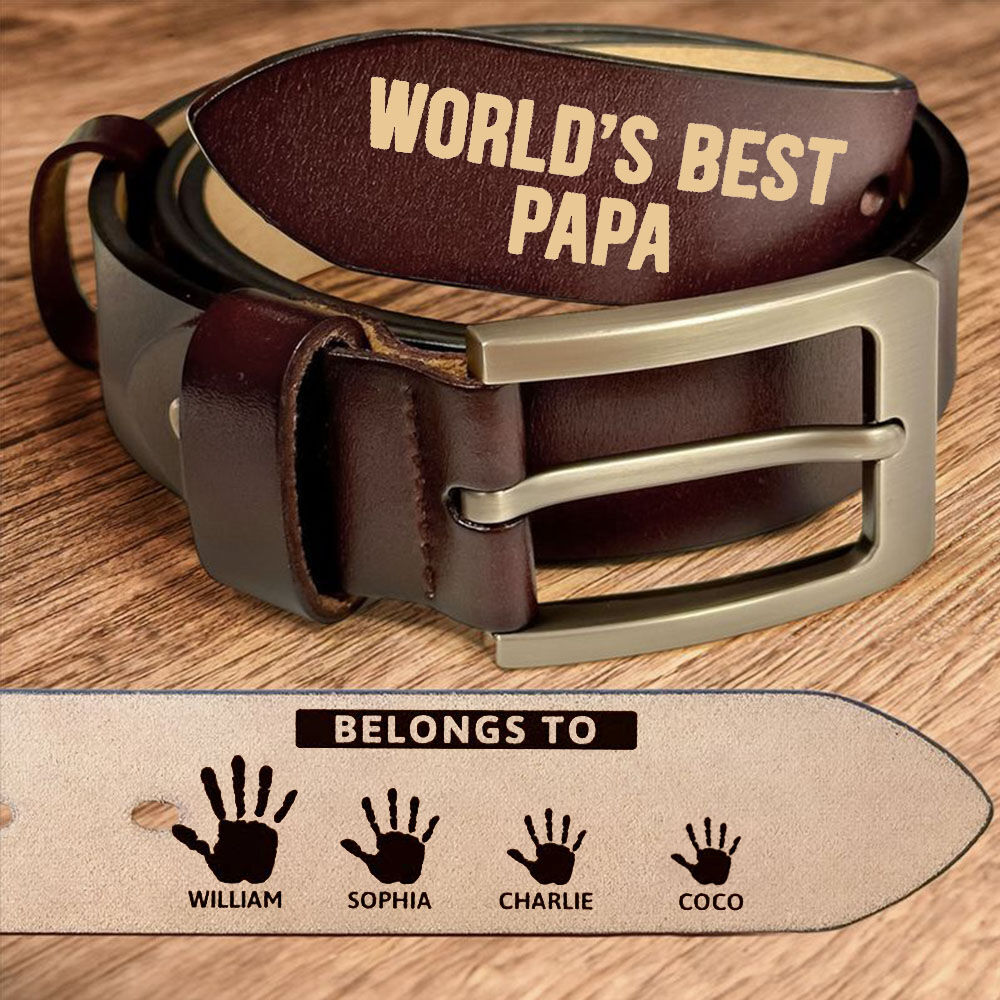 "World' Best Papa " Custom Leather Belt a Heartwarming Gift for Father's Day