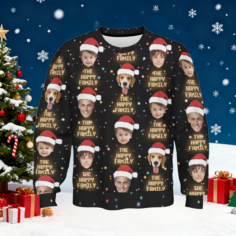Personalized Ugly Sweater Unisex Custom Face Photos with Santa Hat Design Perfect Christmas Gift for Family
