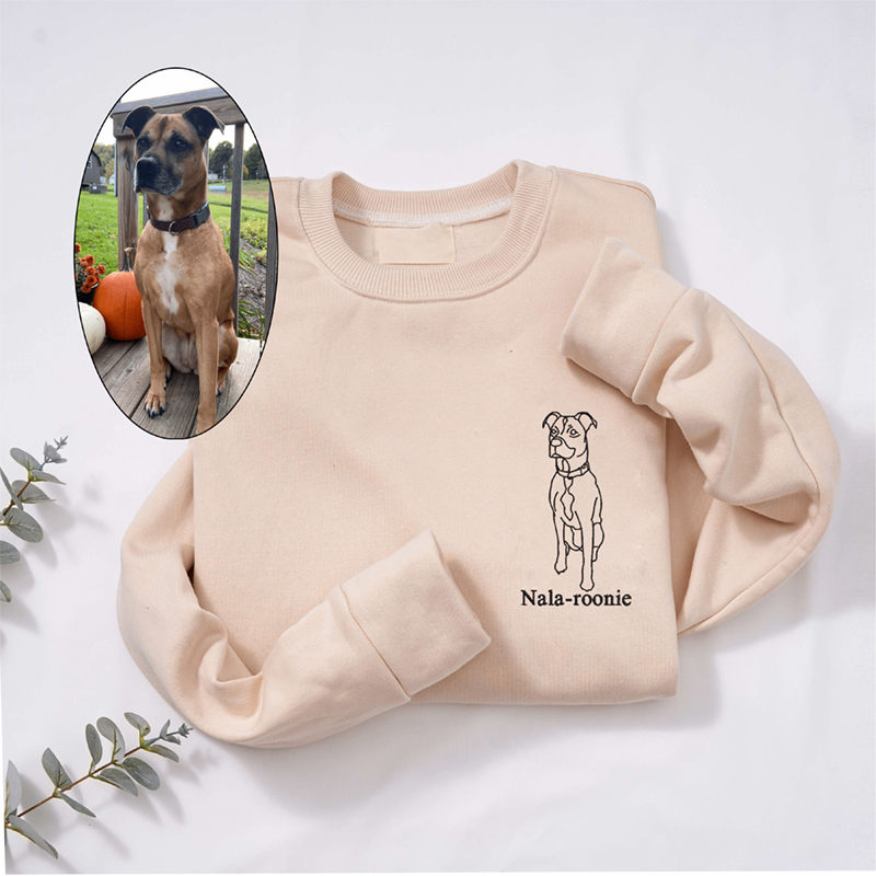 Sweatshirt personnalisé brodé sur mesure d'un dessin de contour d'animal de compagnie Cadeau original