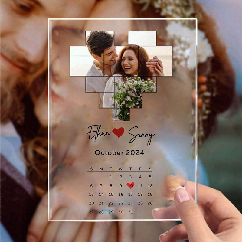 オーダーメイド アクリルプレート 日付 ハート写真入り 名入れ デザイン ユニーク